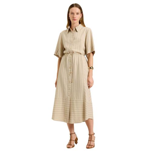 Veronika Maine Wide Pinstripe Tie Waist Shirtdress